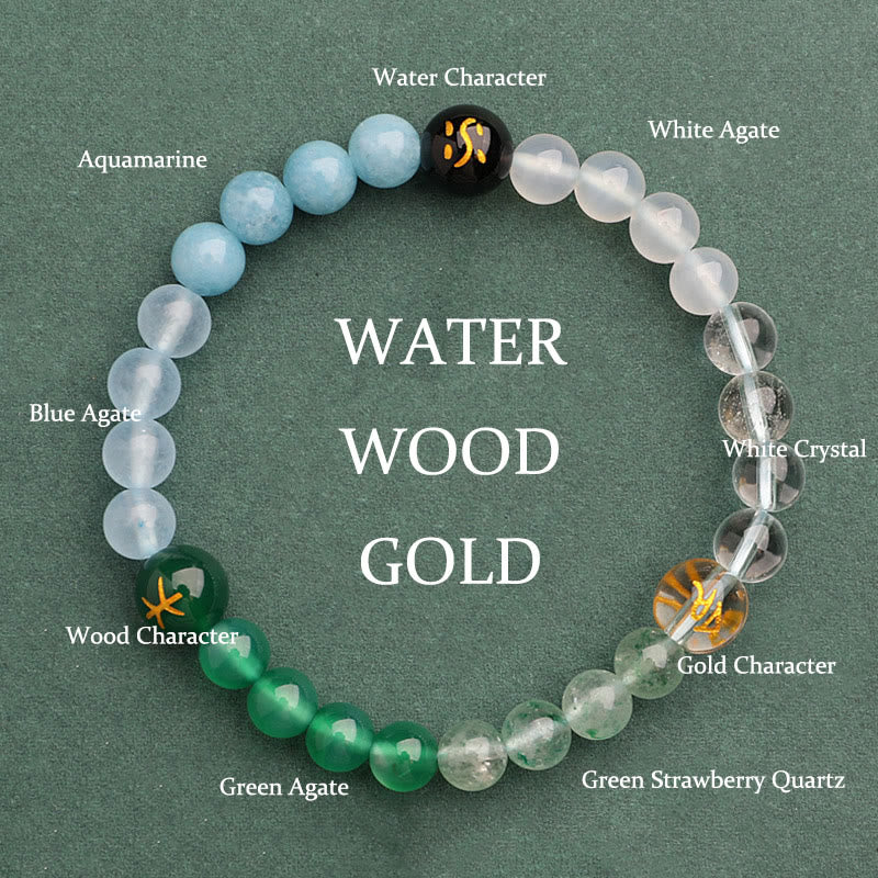 Five Elements Various Agate Crystal Green Strawberry Quartz Sun Stone Wealth Bracelet - Image 44