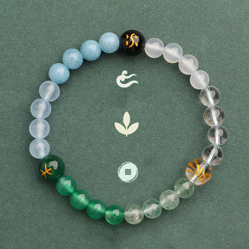 Five Elements Various Agate Crystal Green Strawberry Quartz Sun Stone Wealth Bracelet - Image 45