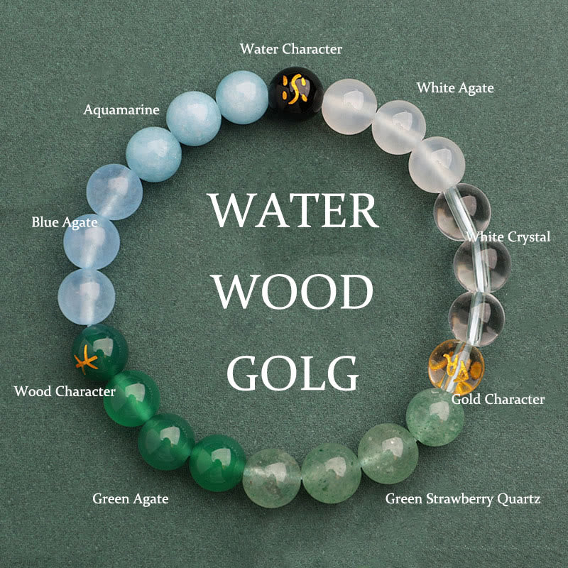 Five Elements Various Agate Crystal Green Strawberry Quartz Sun Stone Wealth Bracelet - Image 47