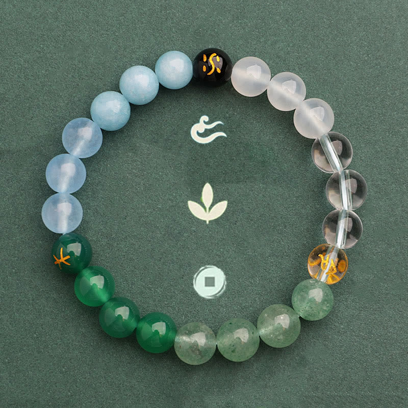 Five Elements Various Agate Crystal Green Strawberry Quartz Sun Stone Wealth Bracelet - Image 48