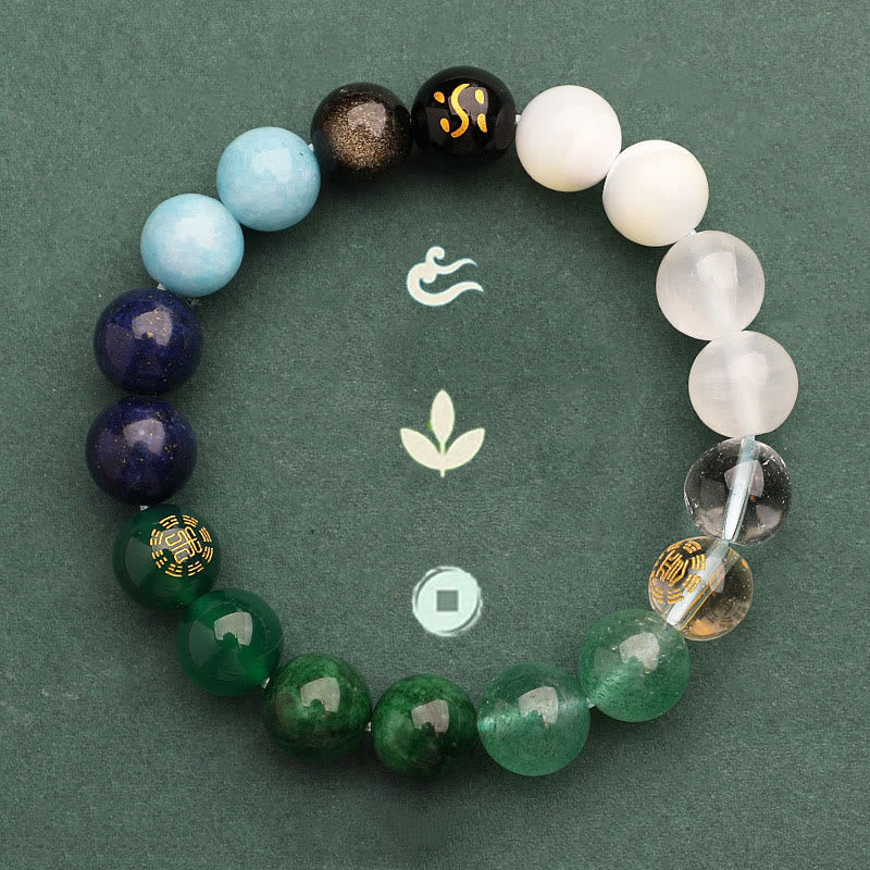 Five Elements Various Agate Crystal Green Strawberry Quartz Sun Stone Wealth Bracelet - Image 50