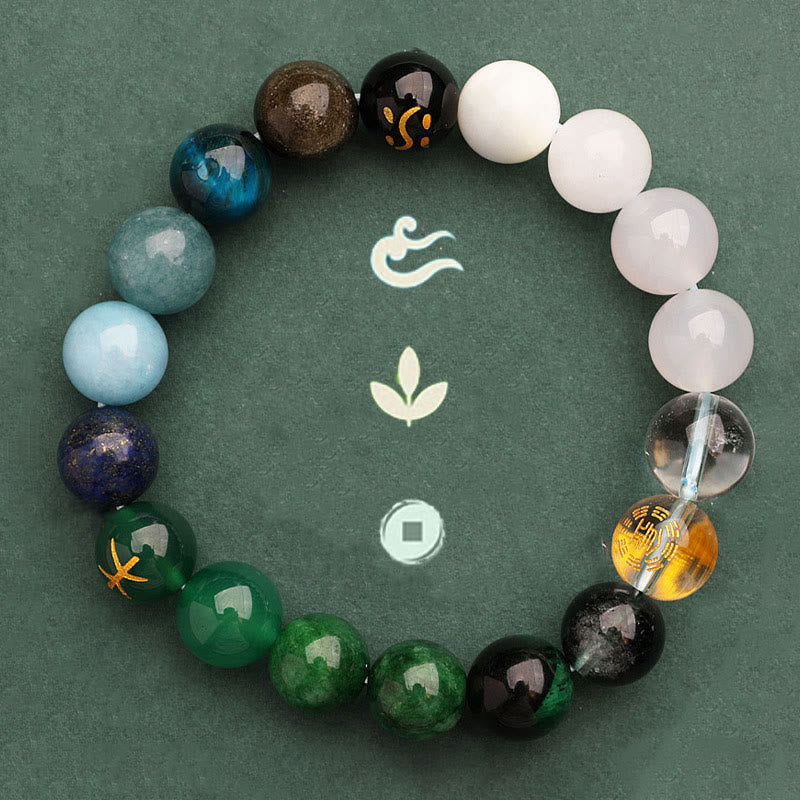 Five Elements Various Agate Crystal Green Strawberry Quartz Sun Stone Wealth Bracelet - Image 52