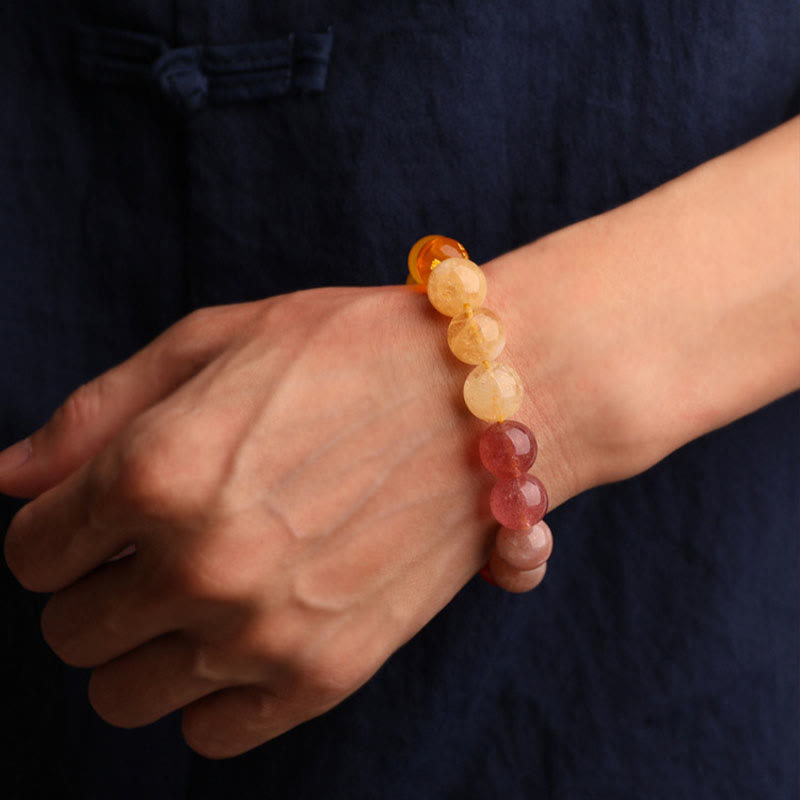 Five Elements Various Agate Crystal Green Strawberry Quartz Sun Stone Wealth Bracelet - Image 34