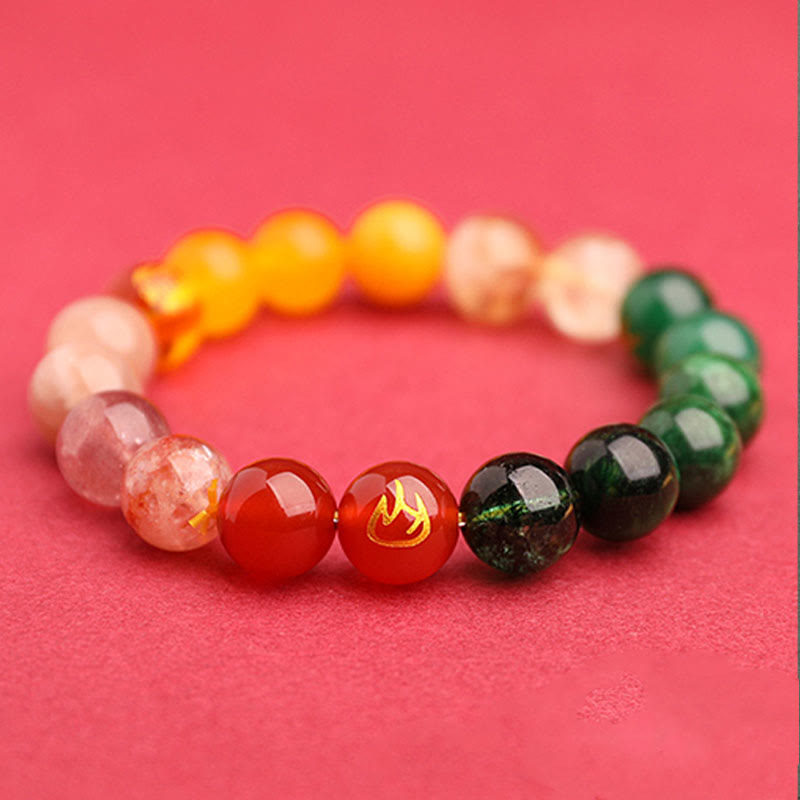 Five Elements Various Agate Crystal Green Strawberry Quartz Sun Stone Wealth Bracelet - Image 15