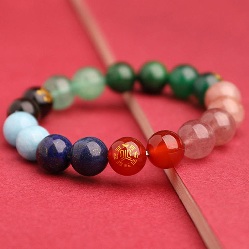 Five Elements Various Agate Crystal Green Strawberry Quartz Sun Stone Wealth Bracelet - Image 41