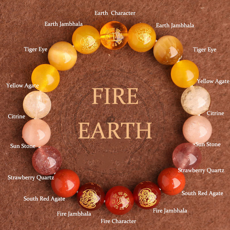 Five Elements Various Agate Crystal South Red Agate Strawberry Quartz Sun Stone Citrine Luck Bracelet