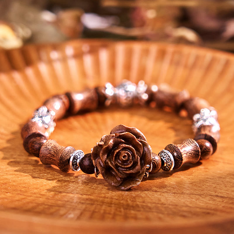 Sandalwood Bamboo Pattern Camellia Healing Bracelet