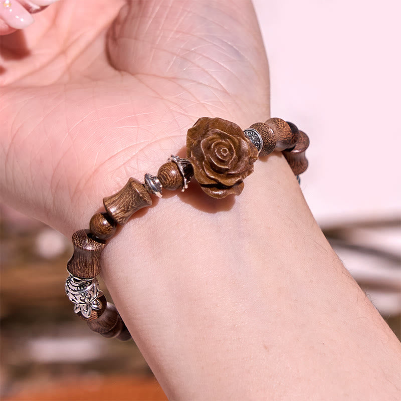 Sandalwood Bamboo Pattern Camellia Healing Bracelet - Image 5