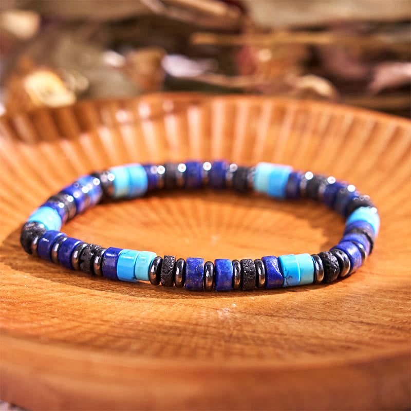 Hematite Turquoise Lazurite Lava Rock Black Glitter Stone Support Bracelet