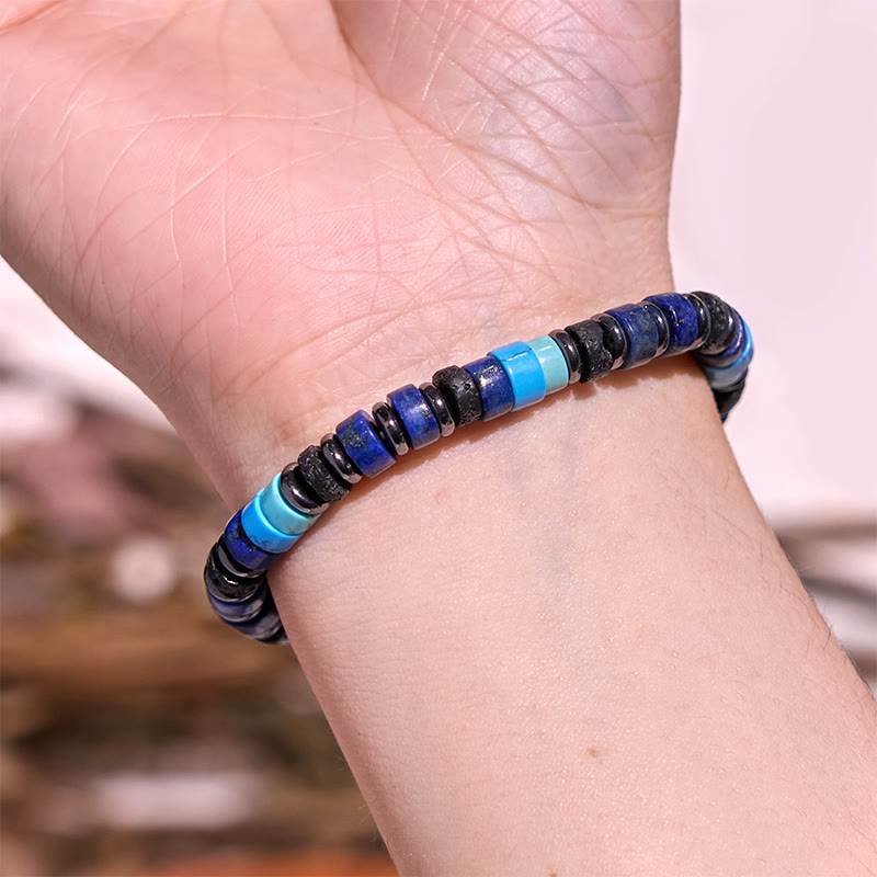 Hematite Turquoise Lazurite Lava Rock Black Glitter Stone Support Bracelet - Image 3
