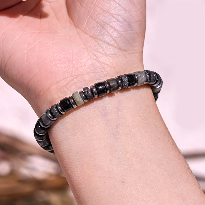 Hematite Turquoise Lazurite Lava Rock Black Glitter Stone Support Bracelet - Image 16
