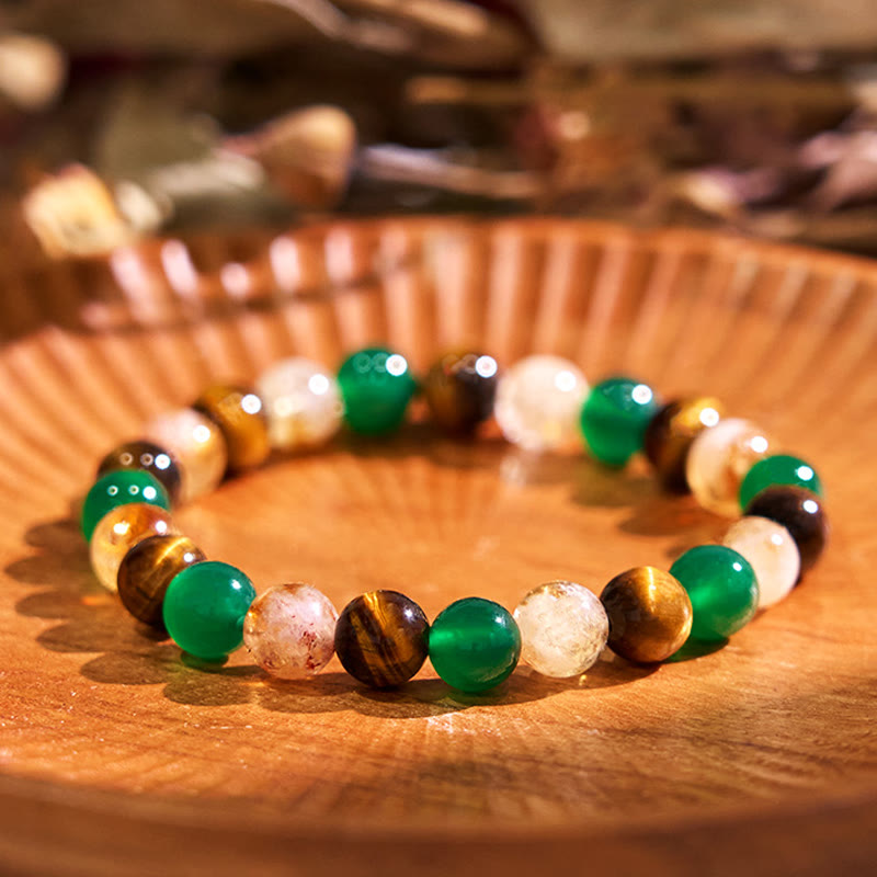 Natural Tiger Eye Green Agate Citrine Mix And Match Beads Protection Bracelet