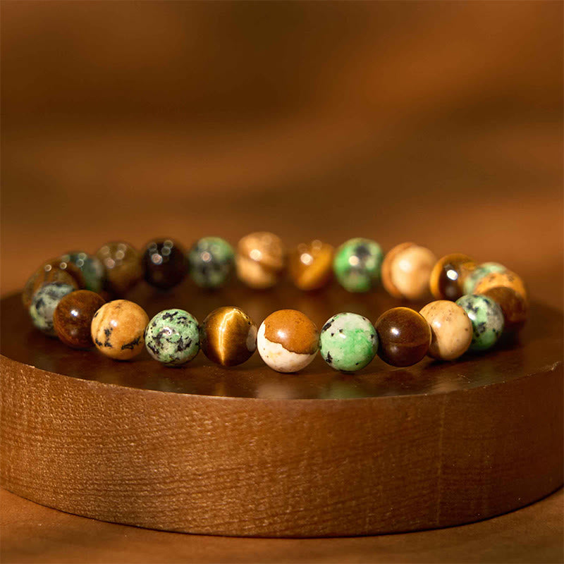 Natural Picture Jasper Turquoise Tiger Eye Mix And Match Beads Protection Bracelet