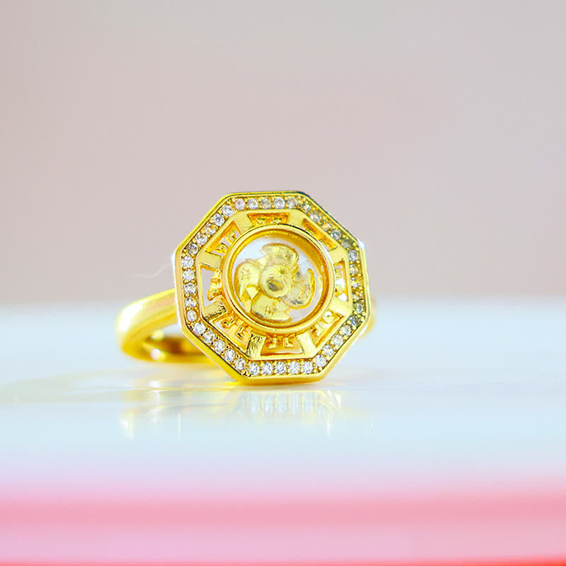Gold Plated Copper Windmill Feng Sheng Shui Qi Luck Wealth Adjustable Ring