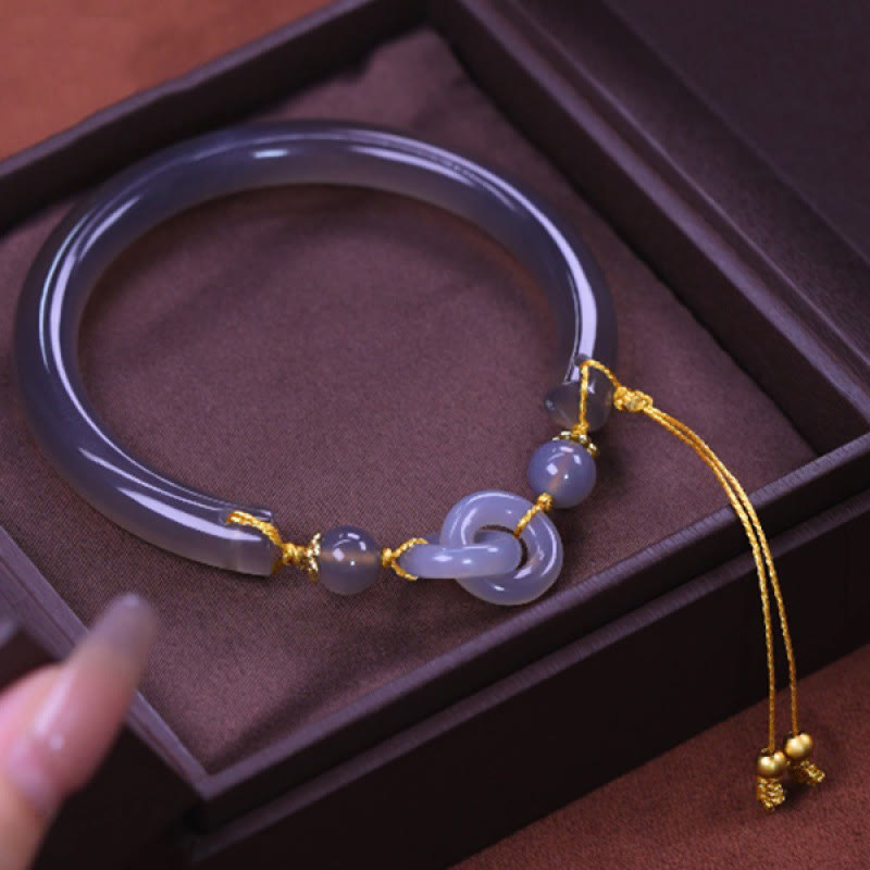 Gray Agate Copper Hook Peace Cuff Half Bracelet Bangle