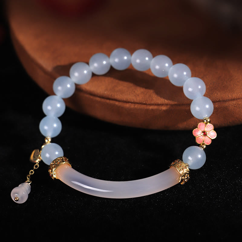 Pink Crystal Blue Chalcedony Pearl Cuff Half Bracelet Bangle - Image 10