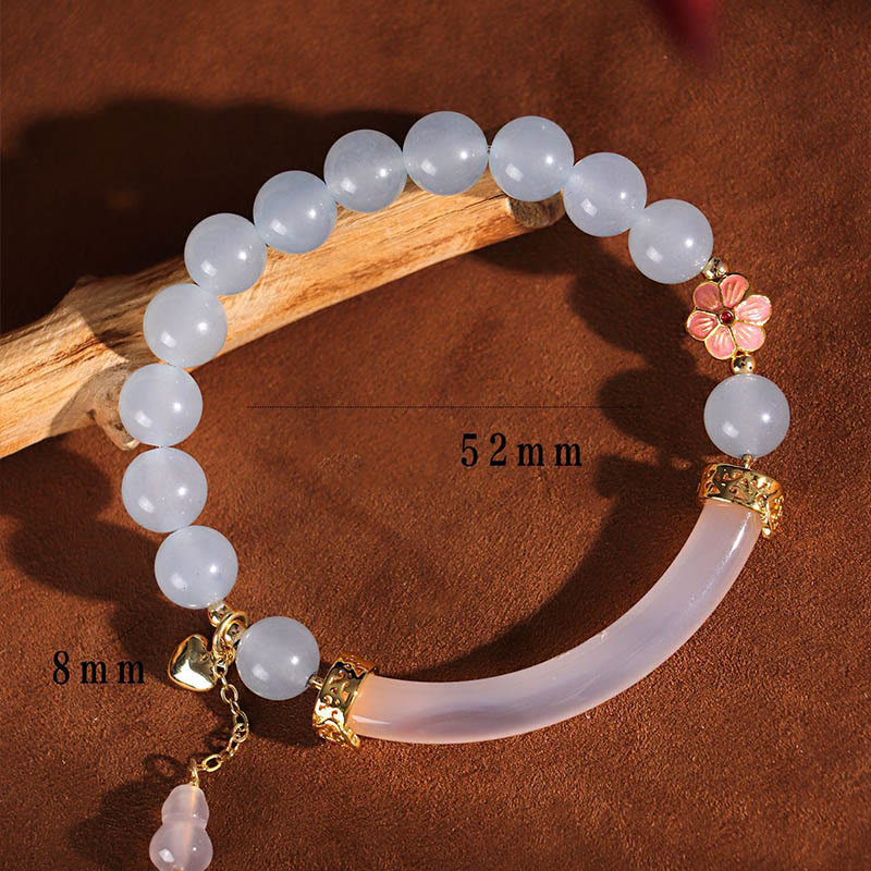 Pink Crystal Blue Chalcedony Pearl Cuff Half Bracelet Bangle - Image 9