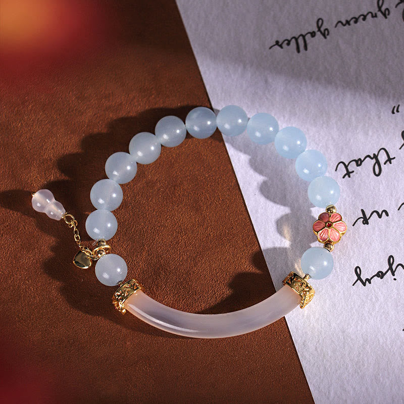 Pink Crystal Blue Chalcedony Pearl Cuff Half Bracelet Bangle - Image 12