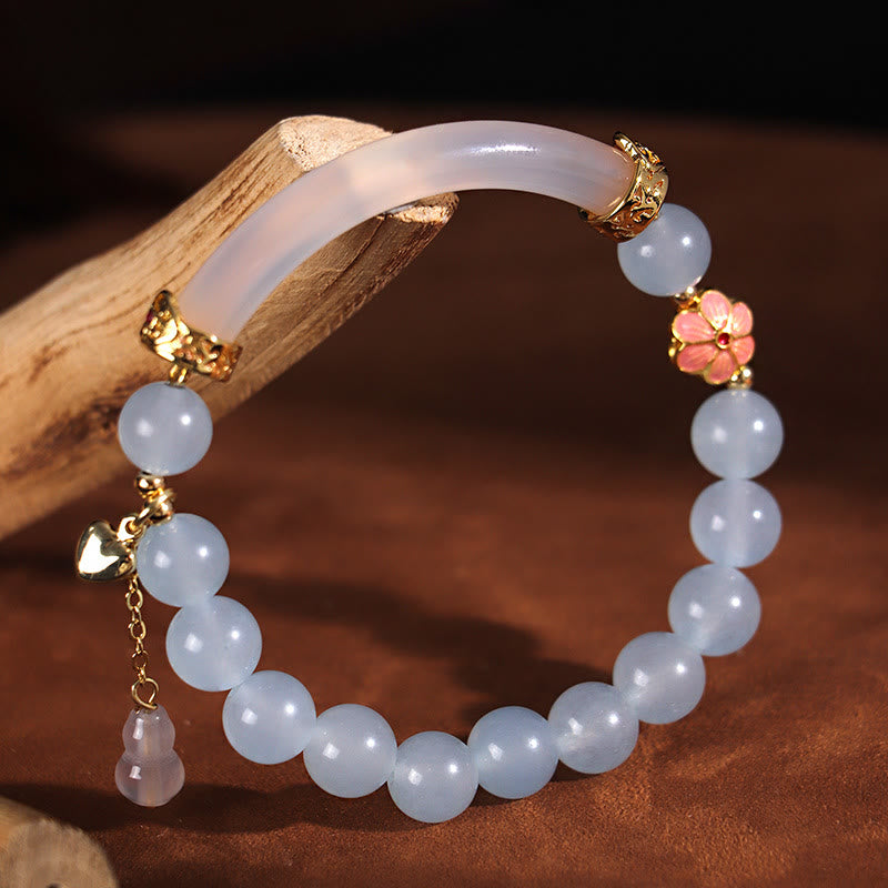 Pink Crystal Blue Chalcedony Pearl Cuff Half Bracelet Bangle - Image 8
