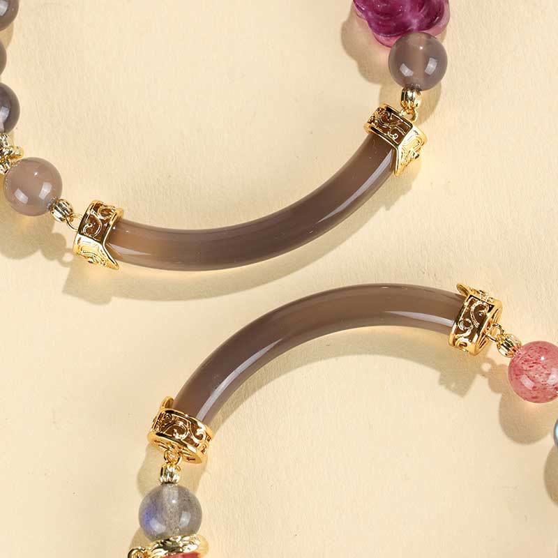 Strawberry Quartz Labradorite Fluorite Pearl Cuff Half Bracelet Bangle - Image 12