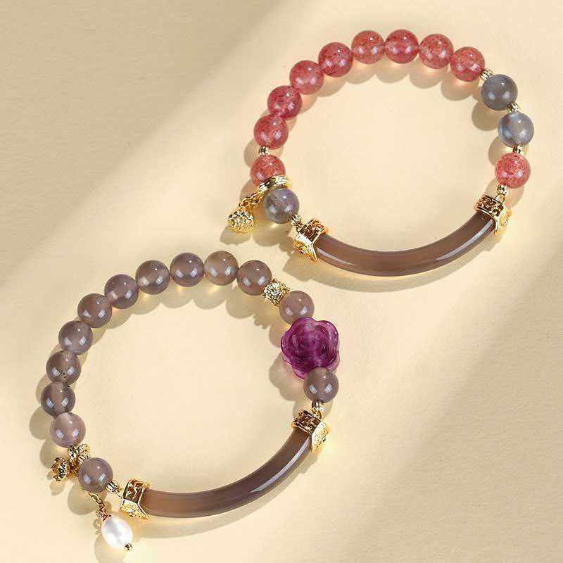 Strawberry Quartz Labradorite Fluorite Pearl Cuff Half Bracelet Bangle - Image 13