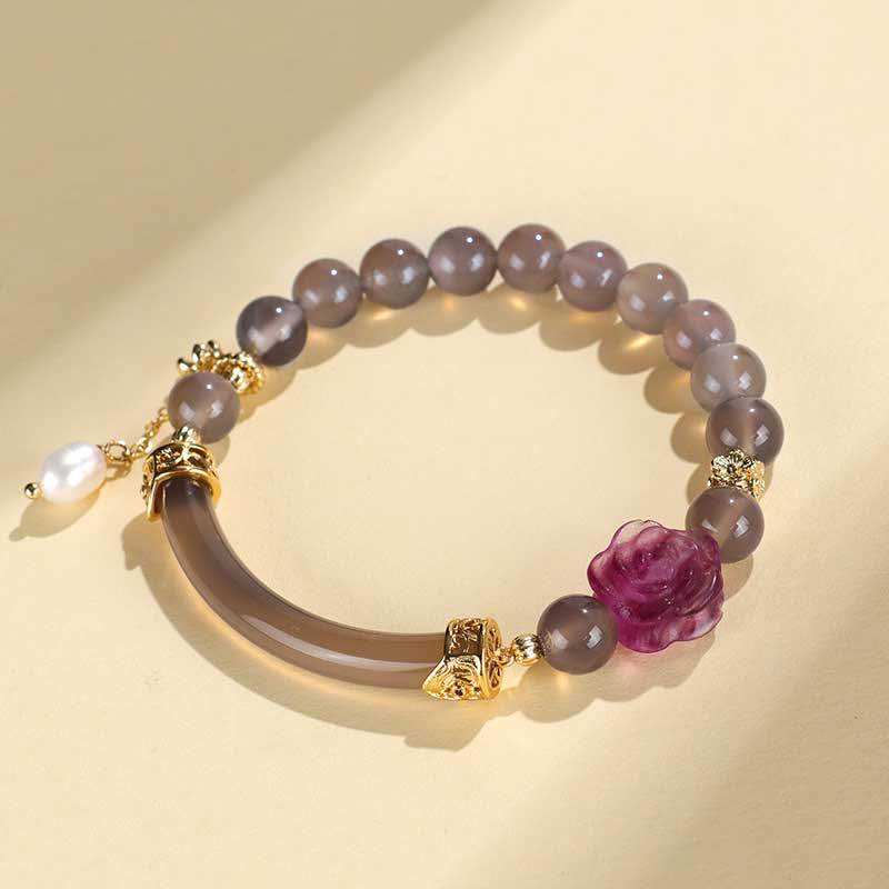 Strawberry Quartz Labradorite Fluorite Pearl Cuff Half Bracelet Bangle - Image 9