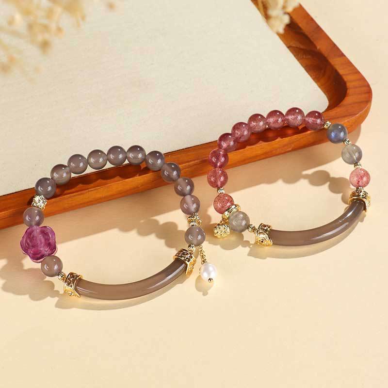 Strawberry Quartz Labradorite Fluorite Pearl Cuff Half Bracelet Bangle - Image 4