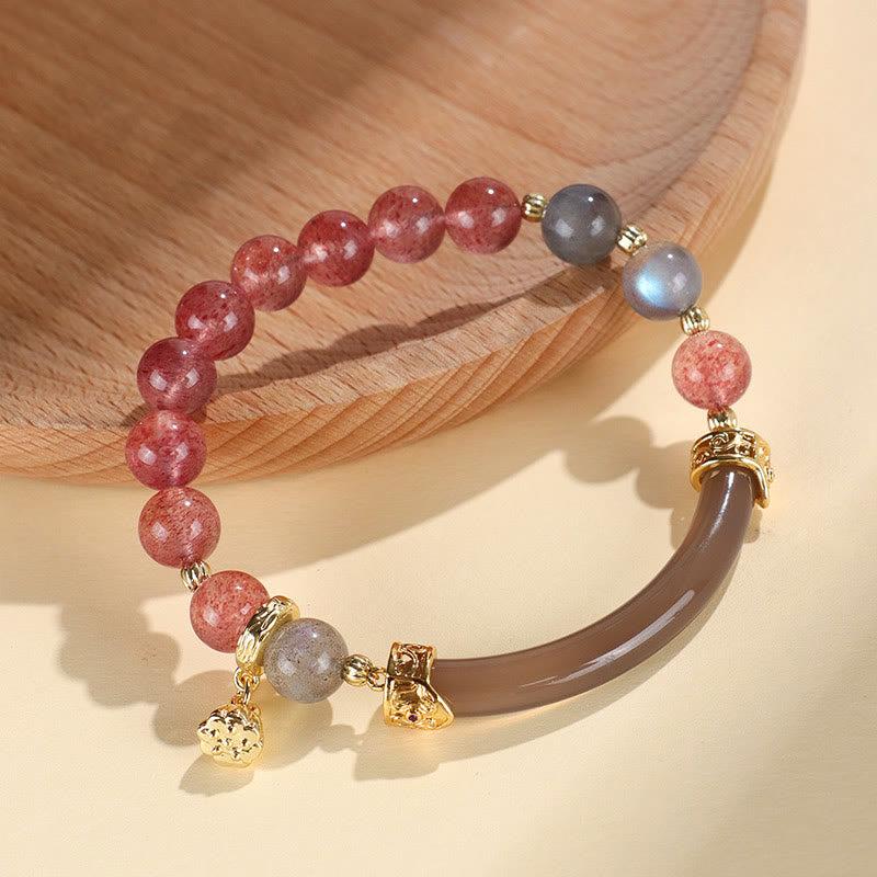 Strawberry Quartz Labradorite Fluorite Pearl Cuff Half Bracelet Bangle