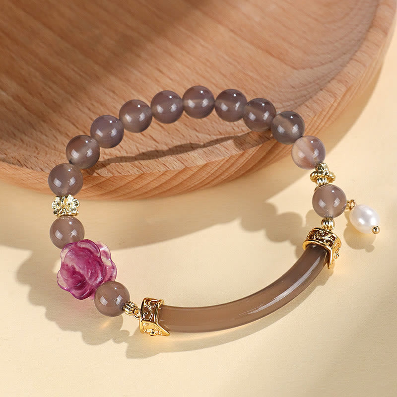 Strawberry Quartz Labradorite Fluorite Pearl Cuff Half Bracelet Bangle - Image 8