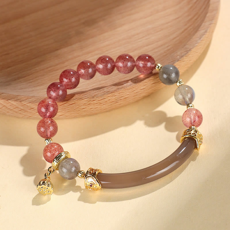 Strawberry Quartz Labradorite Fluorite Pearl Cuff Half Bracelet Bangle - Image 3