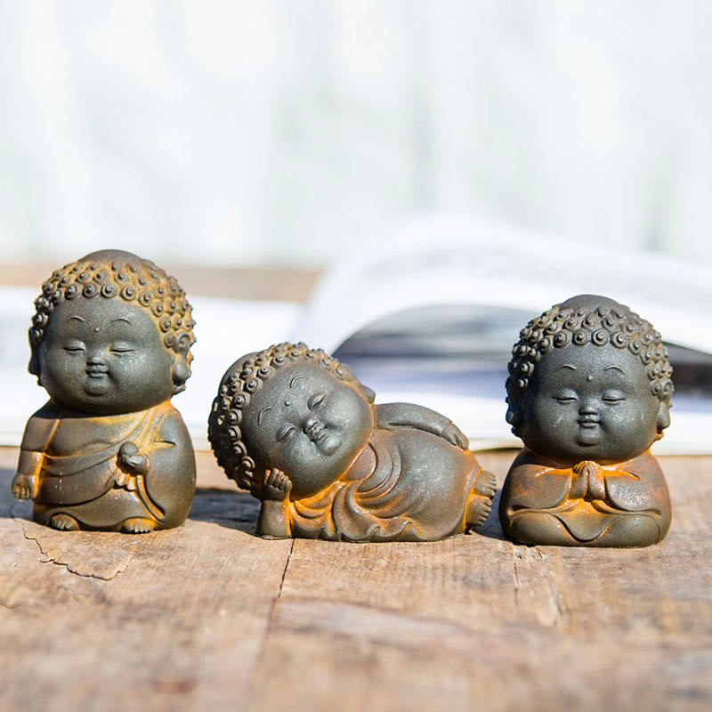 Small Standing Lying Sitting Cute Buddha Iron Powder Rust Cast Resin Statue Home Decoration