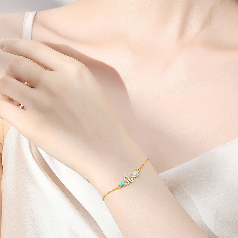 925 Sterling Silver Turquoise Opal Year Of The Snake Protection Bracelet - Image 4