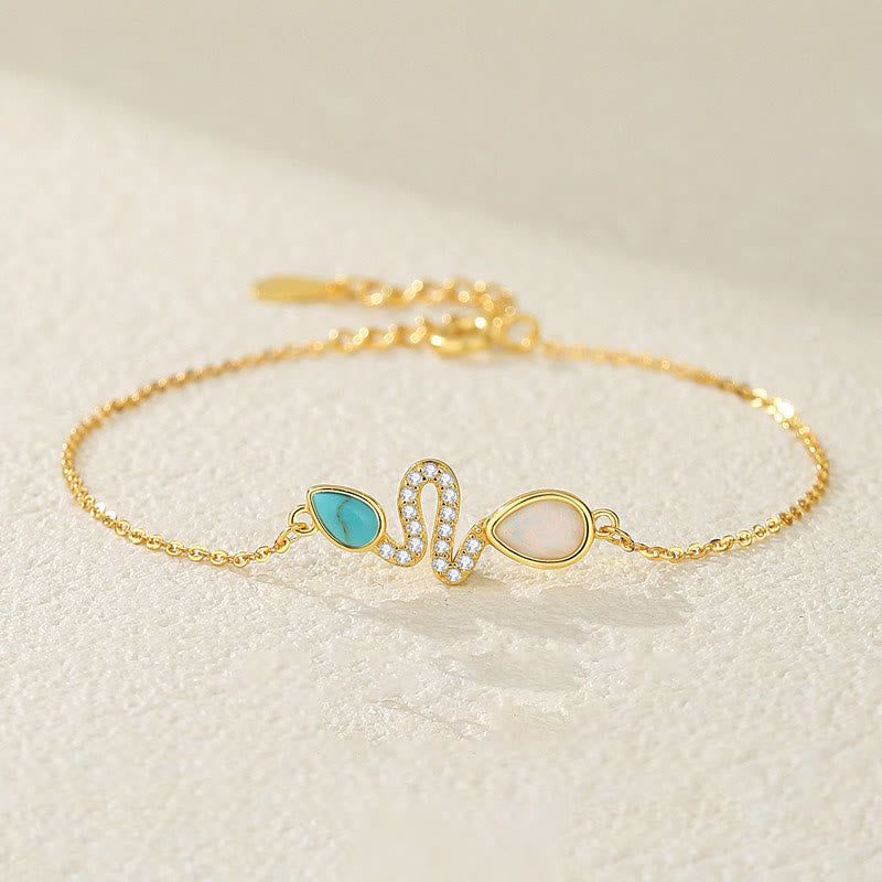 925 Sterling Silver Turquoise Opal Year Of The Snake Protection Bracelet