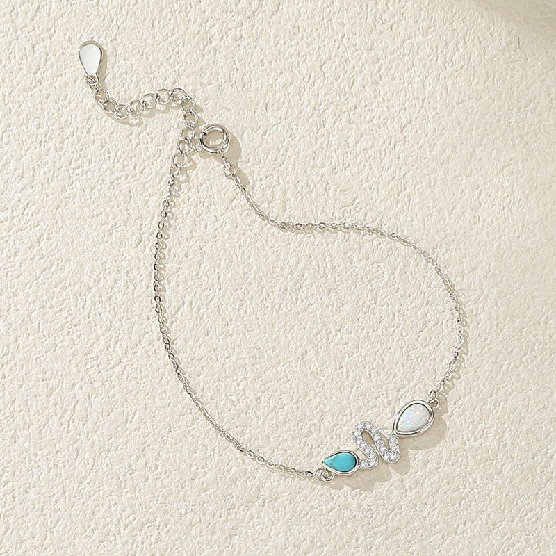 925 Sterling Silver Turquoise Opal Year Of The Snake Protection Bracelet - Image 8