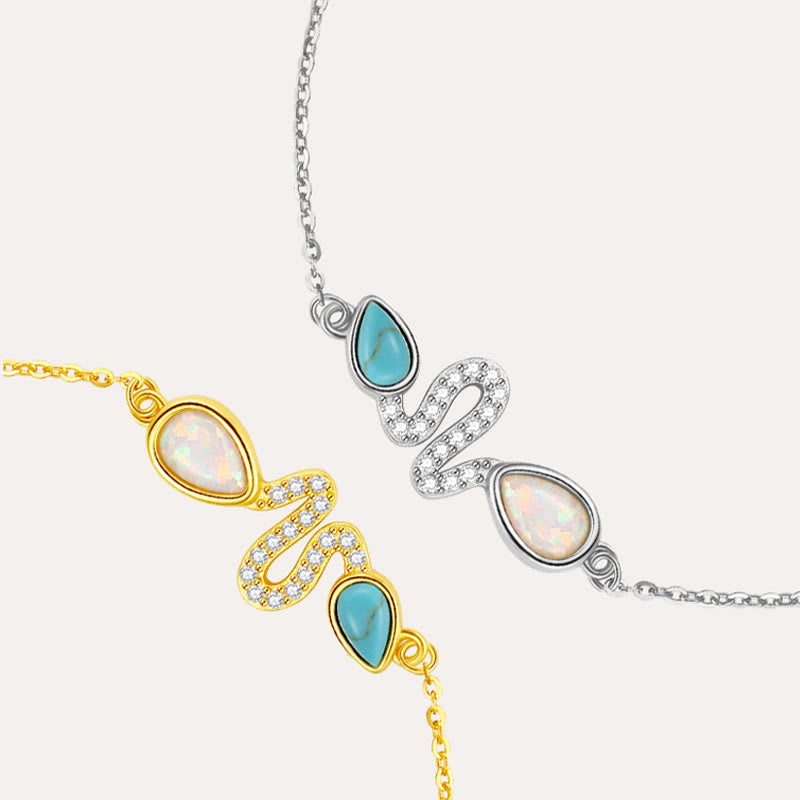 925 Sterling Silver Turquoise Opal Year Of The Snake Protection Bracelet - Image 11