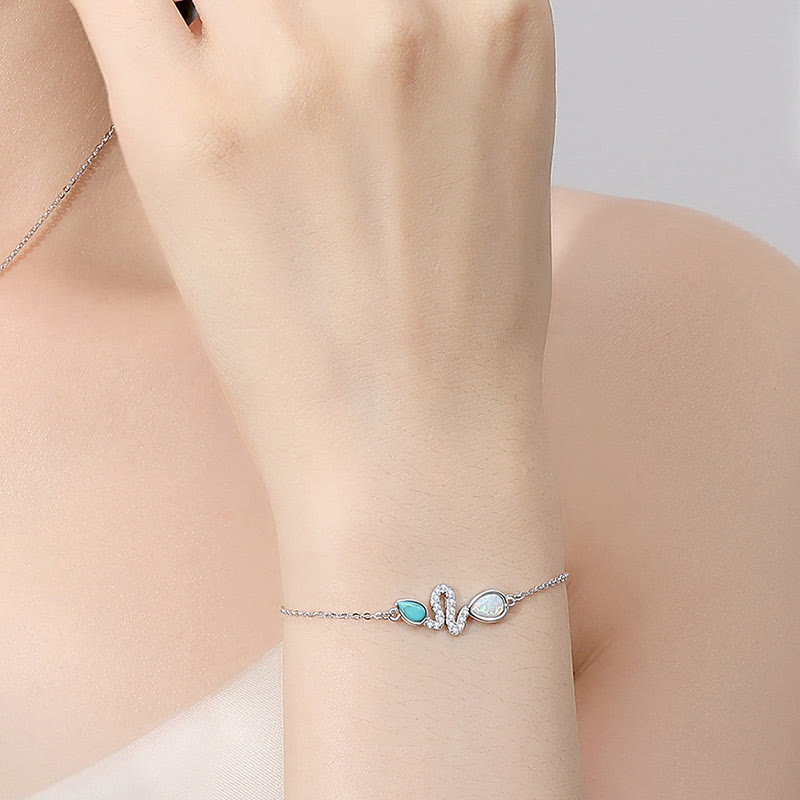 925 Sterling Silver Turquoise Opal Year Of The Snake Protection Bracelet - Image 10