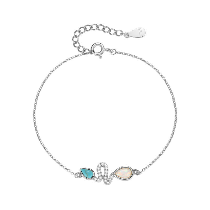 925 Sterling Silver Turquoise Opal Year Of The Snake Protection Bracelet - Image 9