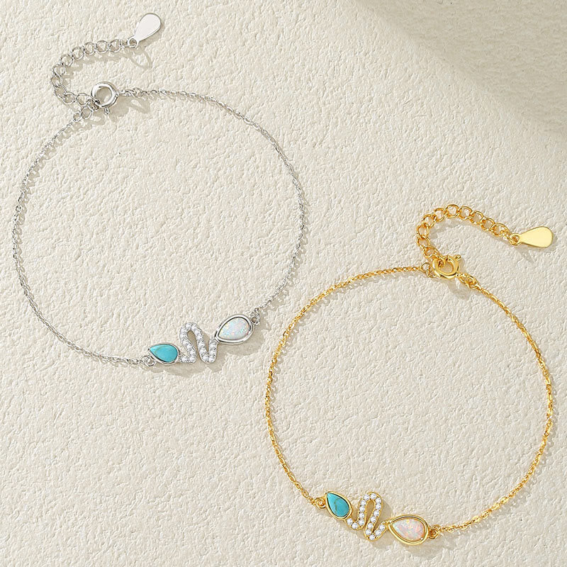 925 Sterling Silver Turquoise Opal Year Of The Snake Protection Bracelet - Image 12