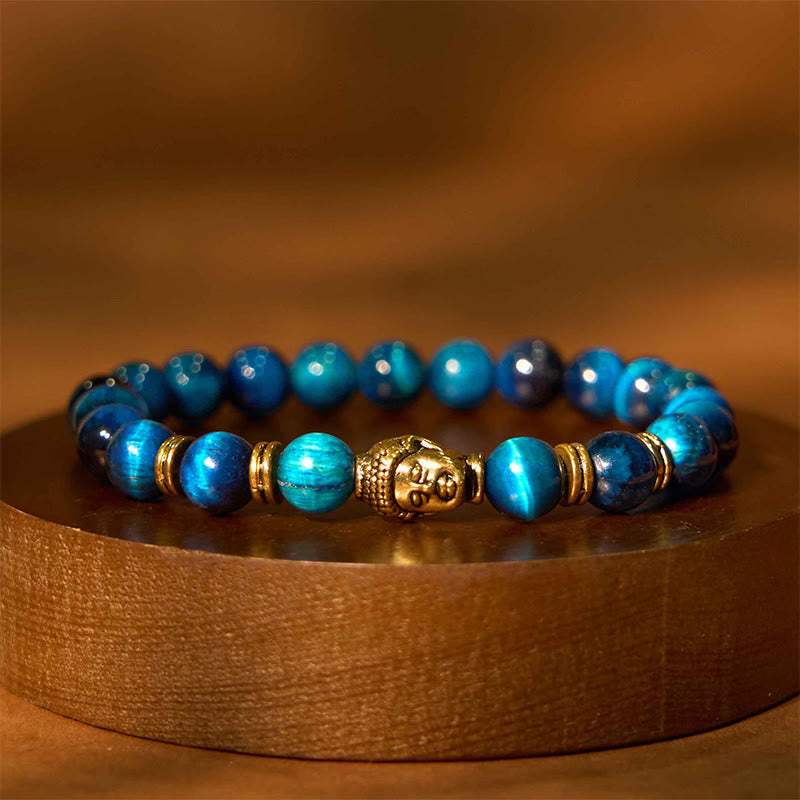 Blue Green Red Tiger Eye Buddha Head Balance Bracelet