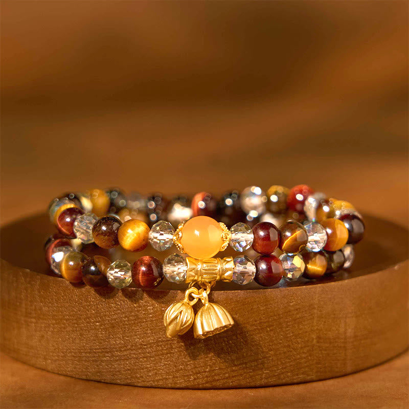 Colorful Tiger Eye Lotus Multi-circle Elastic Rope Protection Bracelet