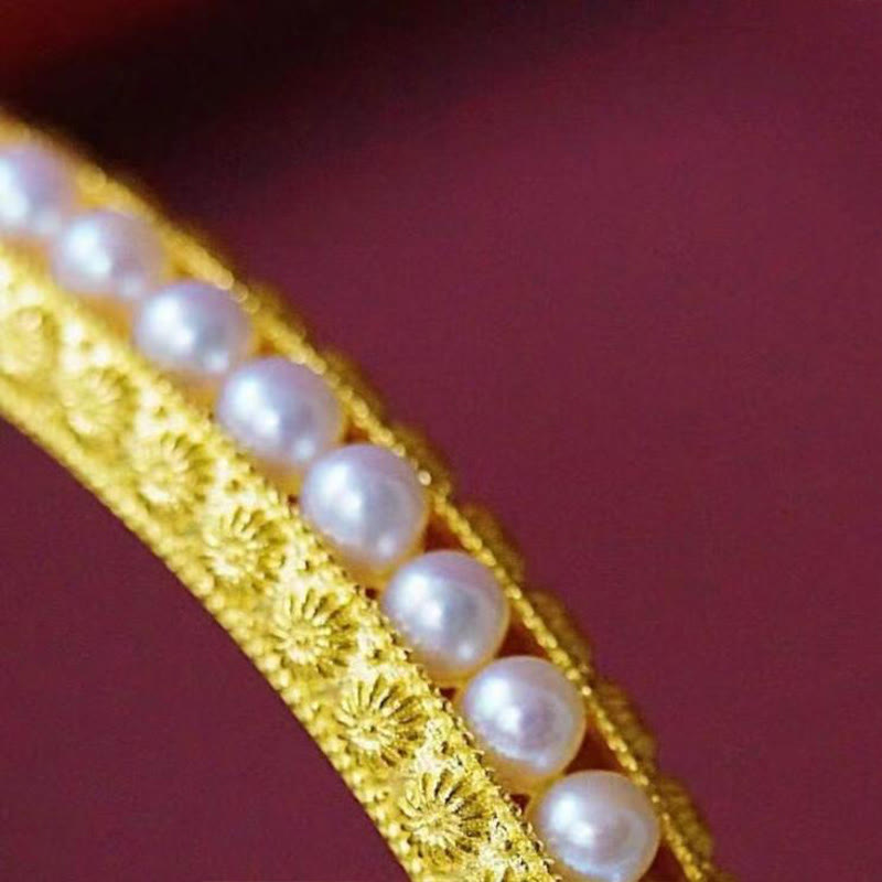 Copper Pearl Healing Cuff Half Bracelet Bangle - Image 9