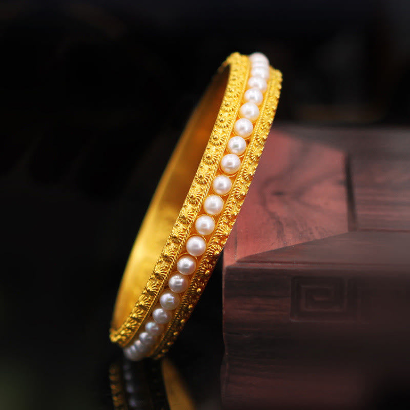 Copper Pearl Healing Cuff Half Bracelet Bangle - Image 3