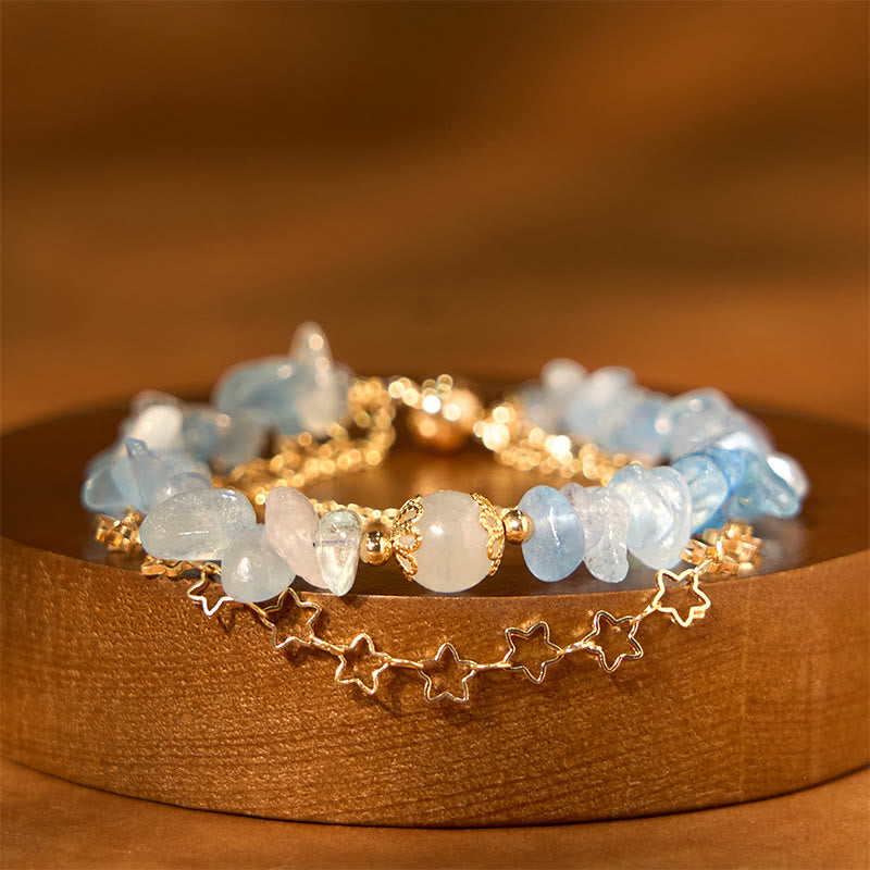 Aquamarine Gravel Design Star Healing Magnetic Buckle Bracelet