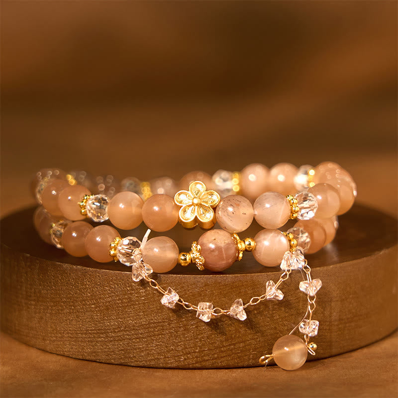 Sun Stone Crystal Peach Blossom Wealth Double Wrap Bracelet
