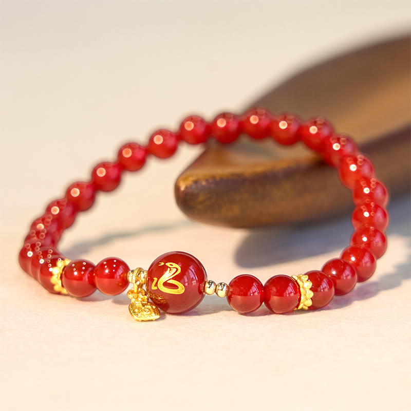 Red Agate Gold Plated Copper Year Of The Snake Happiness Bracelet