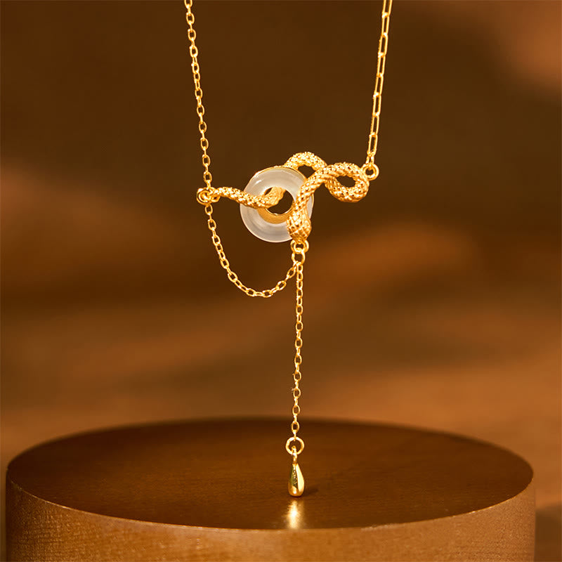 Chalcedony Peace Buckle 925 Sterling Silver Gold Year Of The Snake Harmony Necklace Pendant