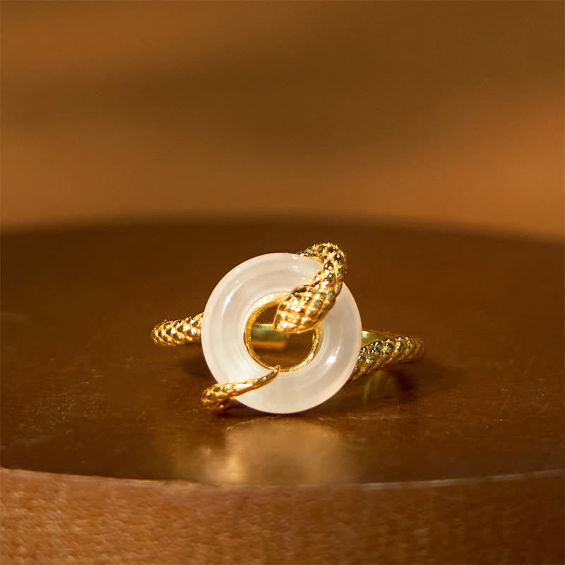 Chalcedony Peace Buckle 925 Sterling Silver Golden Year Of The Snake Harmony Ring