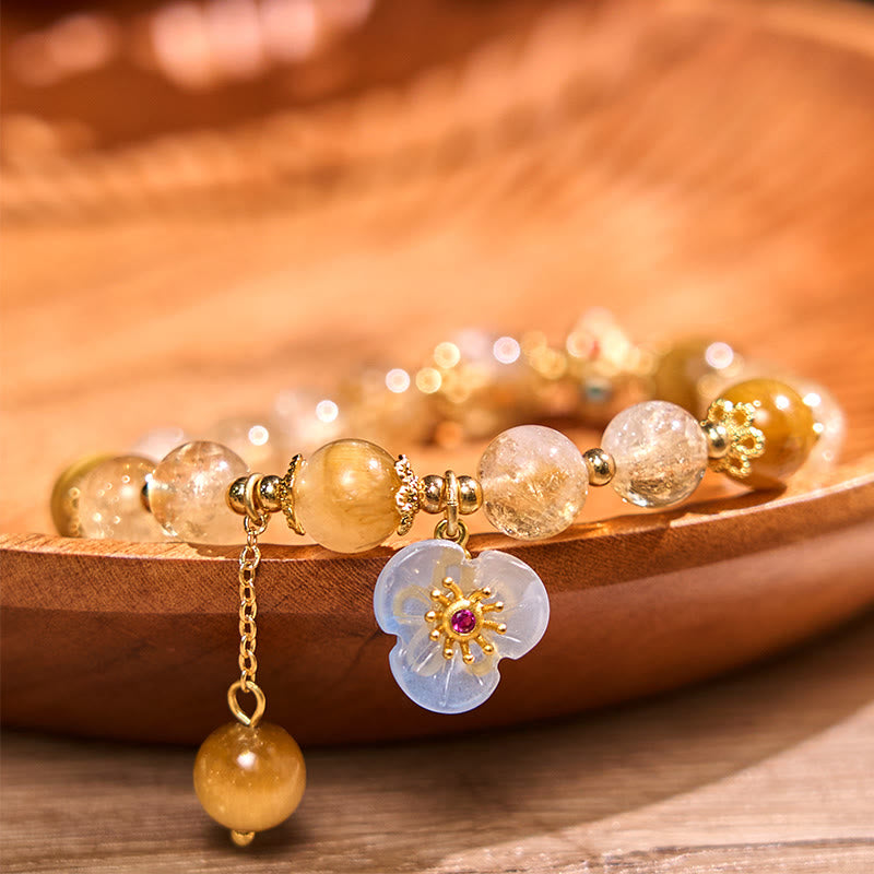 Citrine Tiger Eye Flower Charm Generosity Bracelet