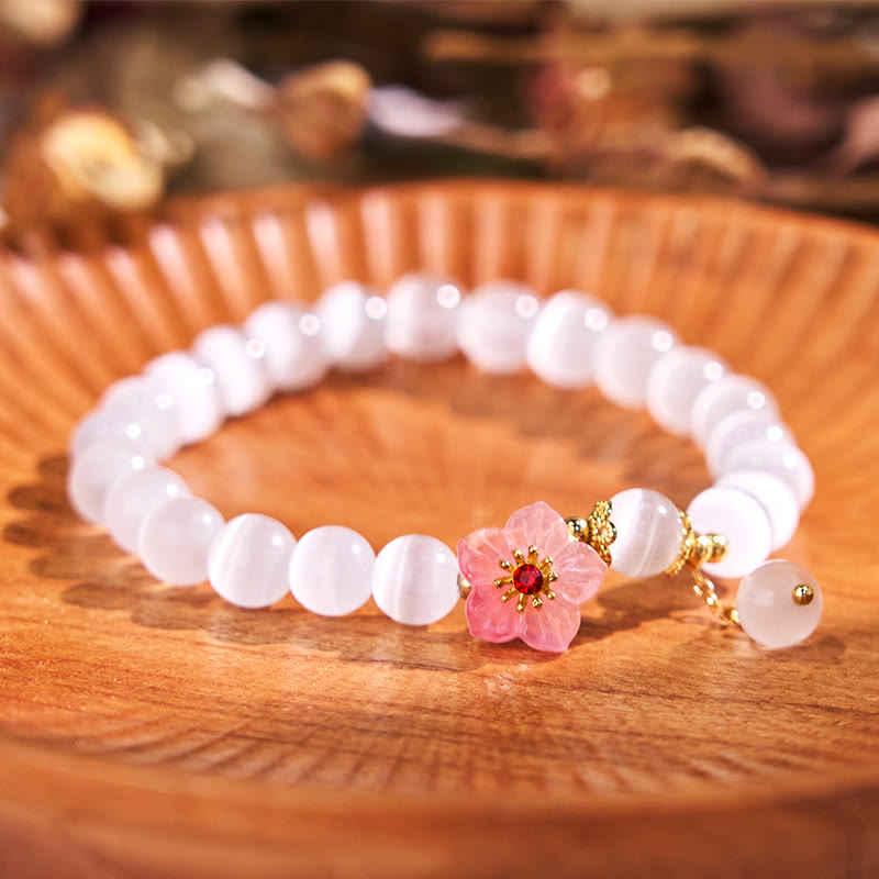 Chrysoberyl Cat's Eye Pink Flowers Support Bracelet