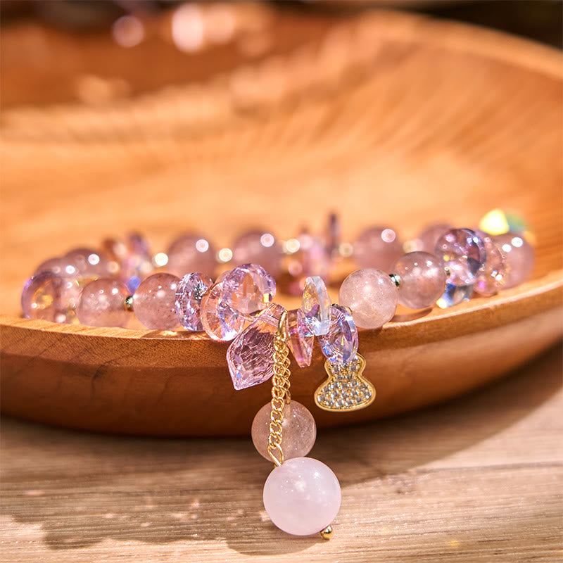 Strawberry Quartz Crystal Gourd Positive Bracelet